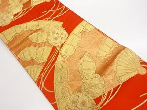 金糸檜扇に雲・桜丸文模様織出し袋帯